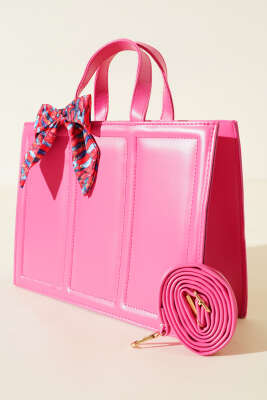 Fularlı Dikdörtgen Çanta Fuşya - Thumbnail