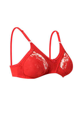 Pazarium - Toplayıcı Dantelli Sütyen Kırmızı