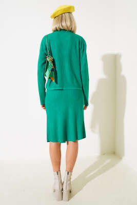 Balıkçı Yaka Midi Etekli Triko Takım Zümrüt - Thumbnail