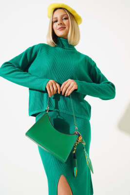 Balıkçı Yaka Midi Etekli Triko Takım Zümrüt - Thumbnail