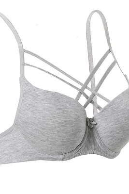 Silikonlu Destekli Micro Çapraz Sütyen Gri - Thumbnail