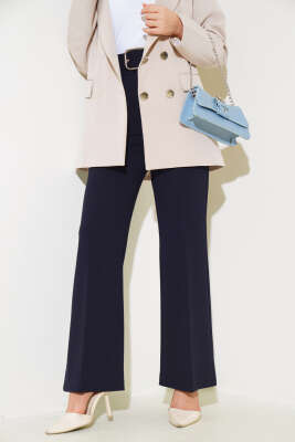 Bol Paça Kemerli Salaş Pantolon Lacivert - Thumbnail