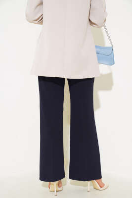 Bol Paça Kemerli Salaş Pantolon Lacivert - Thumbnail