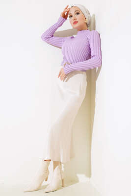 Fitilli Esnek Triko Kazak Lila - Thumbnail