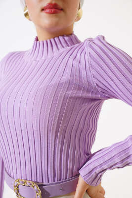 Fitilli Esnek Triko Kazak Lila - Thumbnail