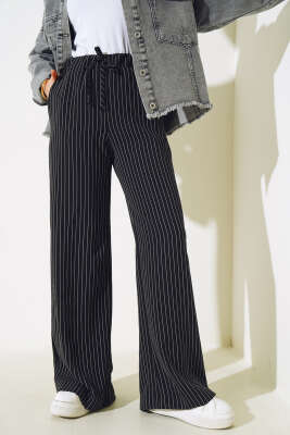 Çizgili Salaş Pantolon Siyah - Thumbnail