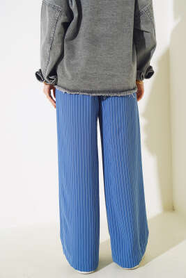 Çizgili Salaş Pantolon İndigo - Thumbnail