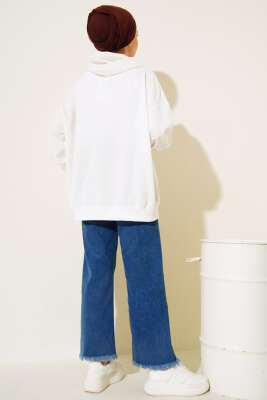 	 Kapüşonlu Fermuarlı Salaş Hırka Ekru - Thumbnail