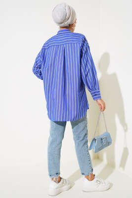 Çizgili Salaş Gömlek Lacivert - Thumbnail