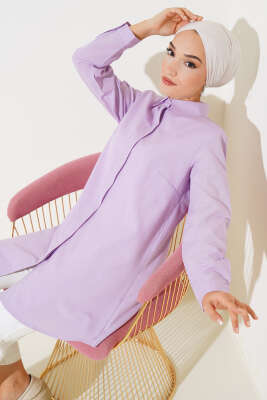 Pazarium - Klasik Yakalı Oval Kesim Lila Gömlek