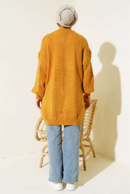 Önden Düğmeli Örgü Hırka Hardal - Thumbnail