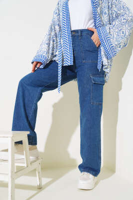 Pazarium - Yan Cepli Kargo Pantolon Koyu Mavi