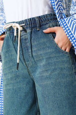 Lazer Geniş Paça Kot Pantolon Yeşil Tint - Thumbnail