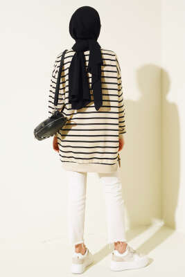 Çizgili Salaş Tunik Siyah - Thumbnail