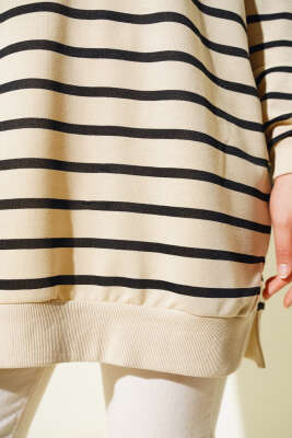 Çizgili Salaş Tunik Siyah - Thumbnail