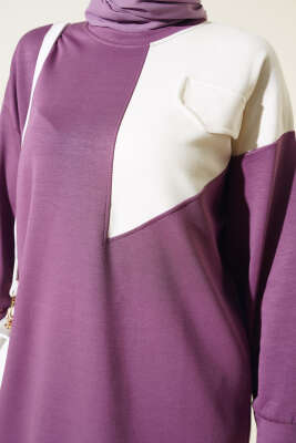 Garnili Cep Detaylı Tunik Magenta - Thumbnail