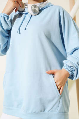 Kapüşonlu Oversize Sweat Buz Mavisi - Thumbnail