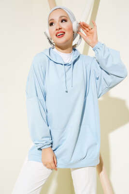 Kapüşonlu Oversize Sweat Buz Mavisi - Thumbnail