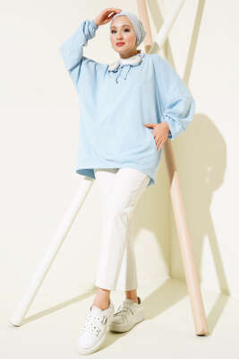 Kapüşonlu Oversize Sweat Buz Mavisi - Thumbnail