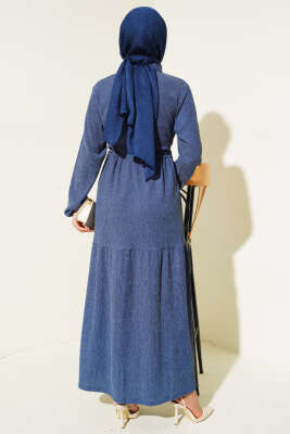 Bel Tünelli Bürümcük Elbise İndigo - Thumbnail