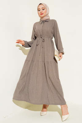 Bel Tünelli Bürümcük Elbise Vizon - Thumbnail