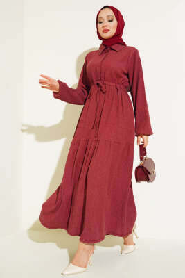 Bel Tünelli Bürümcük Elbise Gül Kurusu - Thumbnail