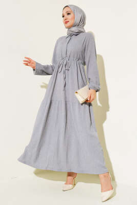 Bel Tünelli Bürümcük Elbise Gri - Thumbnail