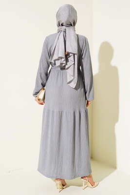 Bel Tünelli Bürümcük Elbise Gri - Thumbnail