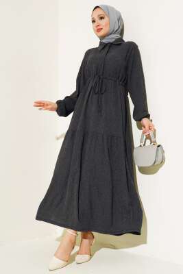 Bel Tünelli Bürümcük Elbise Antrasit - Thumbnail