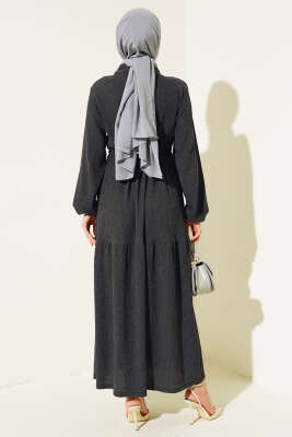 Bel Tünelli Bürümcük Elbise Antrasit - Thumbnail