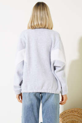 Garnili Üç İplik Salaş Kısa Hırka Gri - Thumbnail