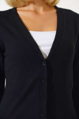 Fitilli Kısa Hırka Siyah - Thumbnail