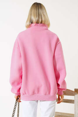 Nyc Basklı Şardonlu Sweatshirt Pembe - Thumbnail