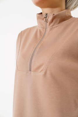 Loyşa Yarım Fermuarlı İkili Takım Latte - Thumbnail