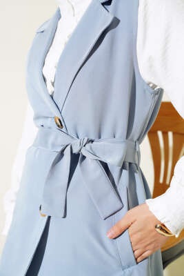 Kuşaklı Sıfır Kol Trençkot Bebe Mavi - Thumbnail