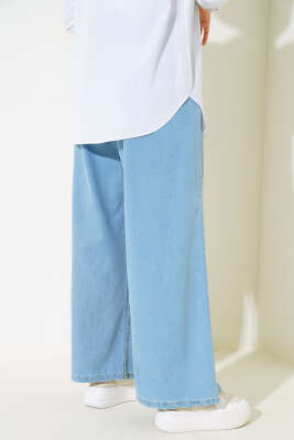 Bel Lastikli Geniş Paça Kot Pantolon Açık Mavi - Thumbnail