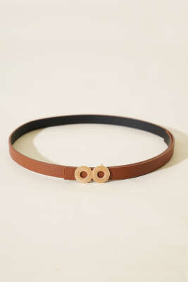 Pazarium - Yuvarlak Tokalı İnce Kemer Taba