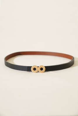 Yuvarlak Tokalı İnce Kemer Siyah - Thumbnail