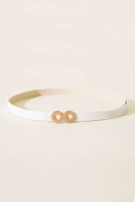 Yuvarlak Tokalı İnce Kemer Beyaz - Thumbnail