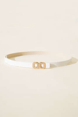 İkili Kare Tokalı İnce Kemer Beyaz - Thumbnail