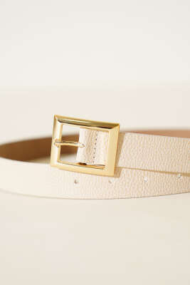 Metal Kare Tokalı Kemer Bej - Thumbnail