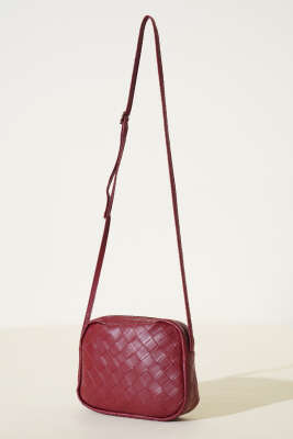 Örgü Desen Kol Çantası Bordo - Thumbnail