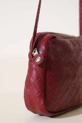 Örgü Desen Kol Çantası Bordo - Thumbnail