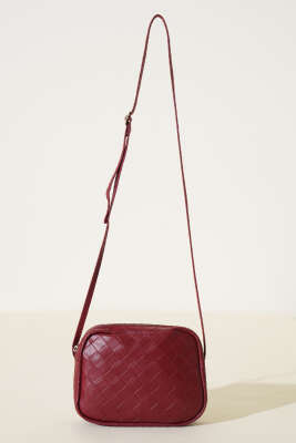 Örgü Desen Kol Çantası Bordo - Thumbnail