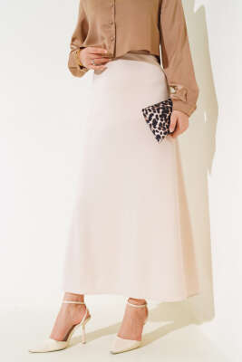 Bel Fermuarlı Saten Etek Bej - Thumbnail