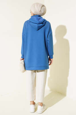 Dik Yaka Fermuarlı Tunik İndigo - Thumbnail