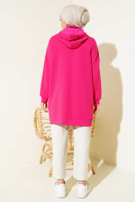 Dik Yaka Fermuarlı Tunik Fuşya - Thumbnail