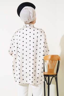 Puantiye Desen Saten Gömlek Krem - Thumbnail