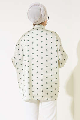 Puantiye Desen Saten Gömlek Çağla Yeşili - Thumbnail