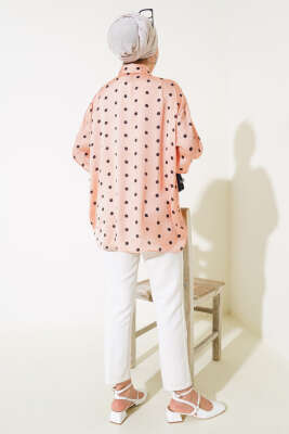 Puantiye Desen Saten Gömlek Somon - Thumbnail